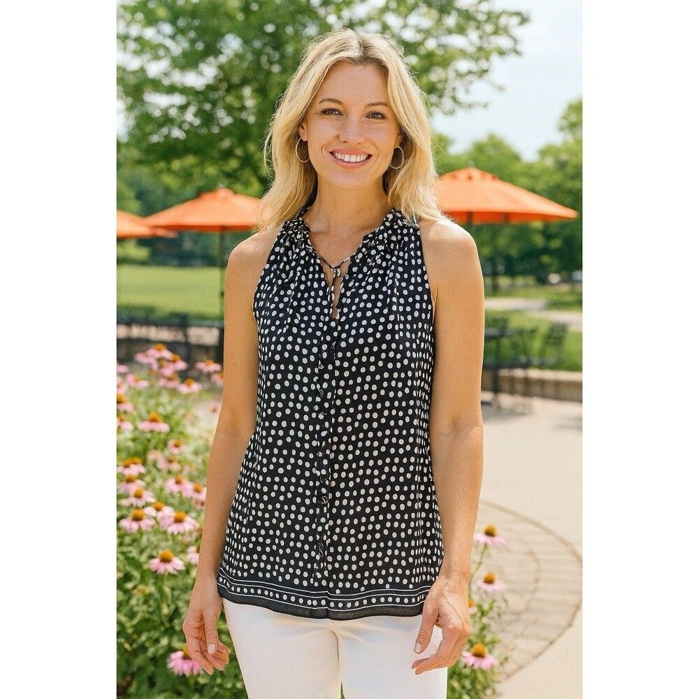 Max Edition Size M Sleeveless Top Blouse Shirt Chiffon Lined Black Dots